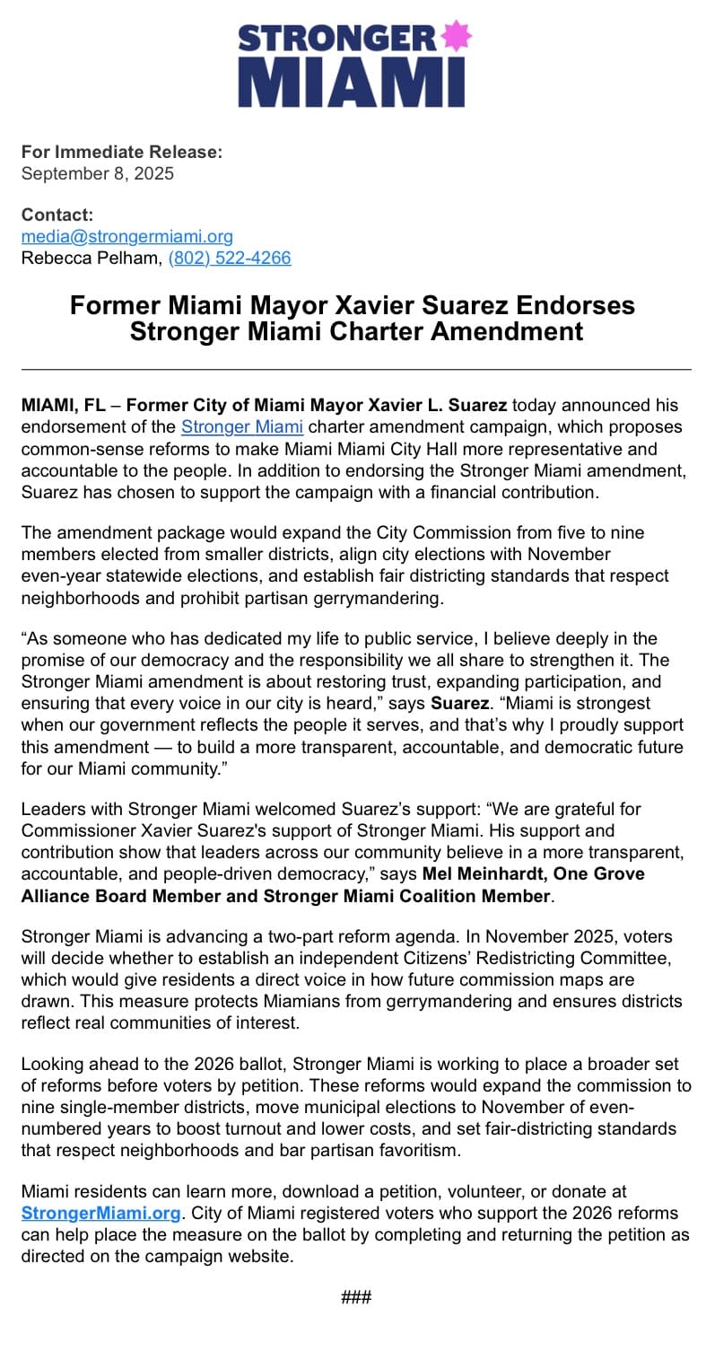 Stronger Miami press release